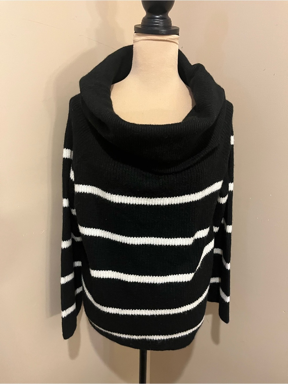 H&M Oversized Black and White Striped Cowl Neck/off Shoulder Sweater, small